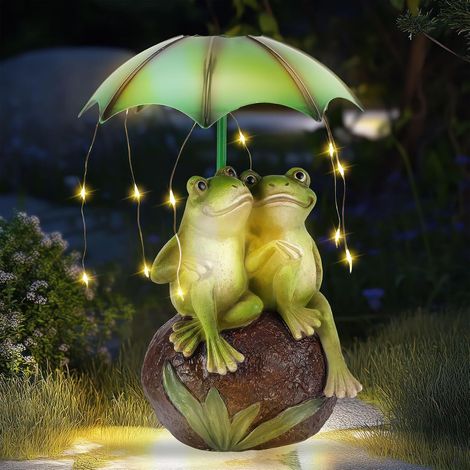 2 Statue Grenouille,Solaire,Résine,LED,Étanche,Jardin (1/5)