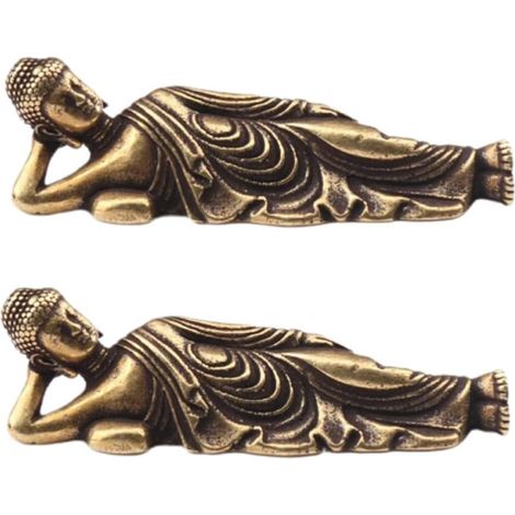 Statues Décoratives de Bouddha en Laiton Doré, Lot de 2 Pièces, Mini Figurines Couchées pour Décoration Maison et Salon, Ornement Artistique Élégant (1/5)
