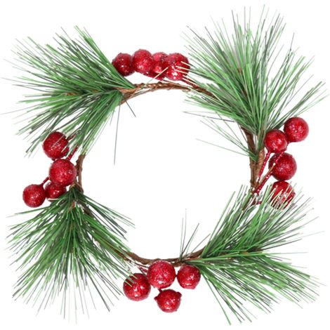 Handgefertigter Weihnachtskranz im INS-Stil aus braunen Kiefernnadeln mit einem mit Beeren verzierten Kerzenring. Außendurchmesser: ca. 14 cm, Innendurchmesser: ca. 8 cm. Material: PVC-Kiefernnadeln,  (1/2)