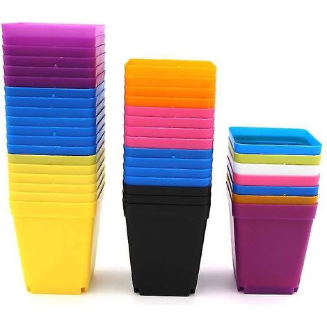 Lot de 10 petits pots de fleurs carrés en plastique coloré, épais, pour plantes d'intérieur et de jardin, blancs. (1/5)