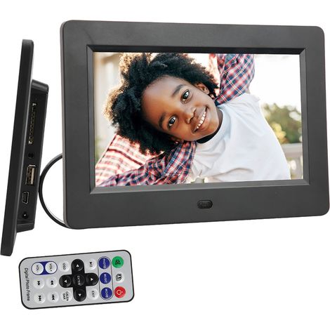 Cadre photo numérique HD 7 pouces 800480, écran multilingue, format 16:9 (noir) (1/5)