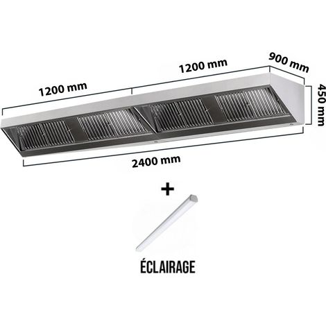 Hotte murale sans moteur 2400x900x450 mm avec éclairage, filtre et robinet de vidange PREMIUM - GOLDINOX (1/4)