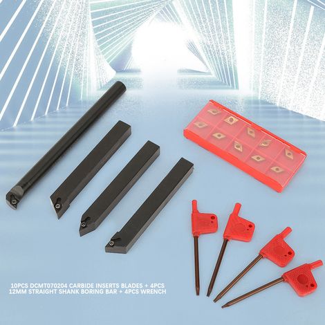 10pcs plaquettes carbure DCMT070204, 4pcs barres d'alésage 12 mm à queue droite, 4pcs clés (1/5)