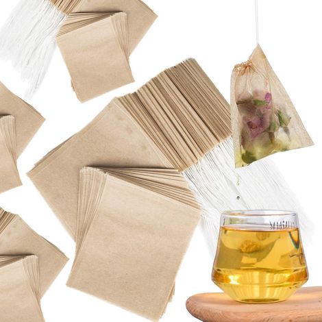 600 Sachets de thé, 8 cm x 10 cm, papier filtre naturel, cordon de serrage, pour infusion cuisine (1/5)
