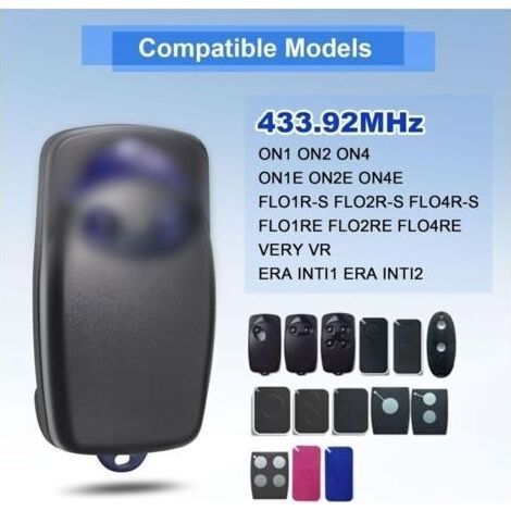 Télécommande de portail 433 MHz compatible avec Flo2r-s, télécommande de porte de garage 2 canaux pour N1ce ONE1, ON1, ON2E, FLO2R-S, FLO2RE pour porte de garage, lot de 2 (1/3)