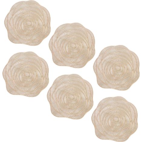 Lot de 6 Sets de Table en PVC Creux de Rose Dorée 38 CM Tapis de Table Antidérapant et Dessous de Verre pour Vaisselle Décoration Élégante pour Fête et Saint-Valentin (1/5)