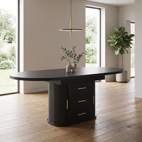 FurnitureR Black Wood Square Extendable Dining Table 118 to 158cm Storage (1/5)