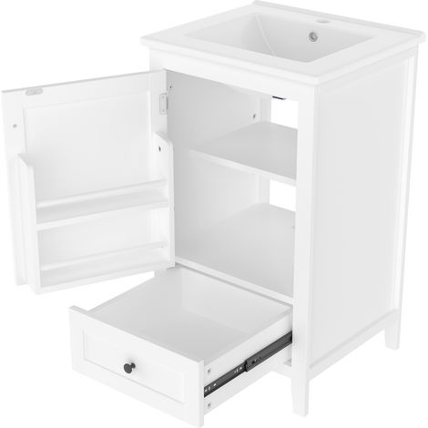 Mueble de baño de pie con lavabo cerámico 51x46x85 cm MDF lacado blanco 1 puerta 1 cajón HOMVRA (1/5)