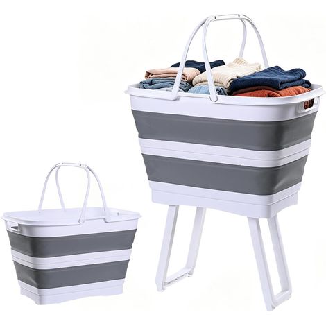 Panier à linge linge vêtements sales 26 litres poignées et compartiments surélevés la maison (1/5)