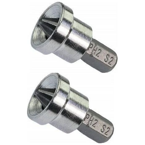 Lot de 2 Embouts de Vissage Spécial pour Plaques de Plâtre/Placo/ PH2x25mm 1/4'' pour Vis Cruciforme à Empreinte Phillips PH2 - Quincaillerie/Outillage à Main - en Acier S2