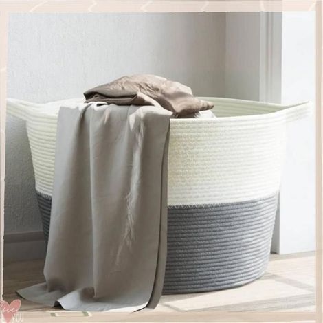 358473 Panier à linge gris et blanc 60x36 cm coton (1/5)