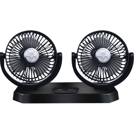 Ventilateur de voiture 12V double tête, grand débit d'air silencieux, ventilateur électrique universel USB pour camion, minibus et véhicules