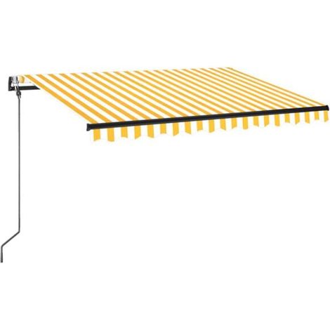 Store banne automatique avec capteur de vent/lumière LED, 350x250 cm, jaune et blanc. (1/5)