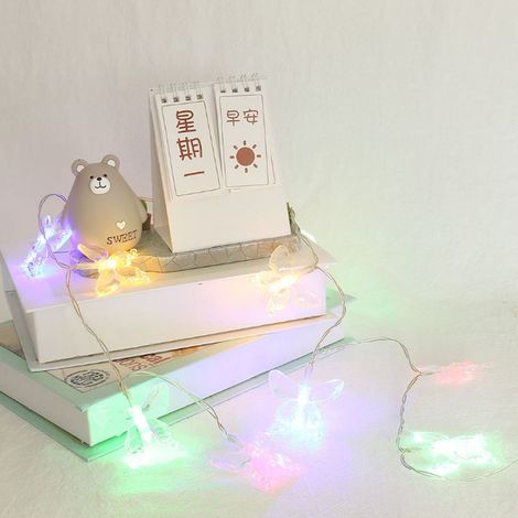 Guirlande lumineuse LED en forme de papillon, 1,2 mètre de long, 10 LED en forme de papillon, boîtier à piles, fil de cuivre, pour maisons, cours, Noël et autres illuminations festives. (1/5)