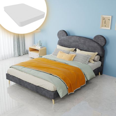lit 140x200 enfant tête de lit tissu et métal gris HAVRYA (1/5)