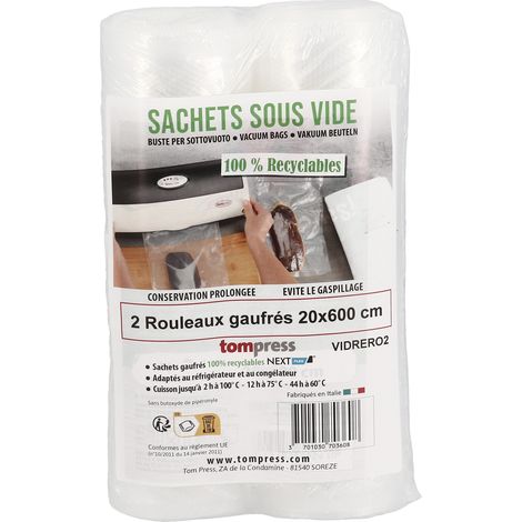 Rouleaux sous vide 20x600 cm recyclables alimentaires gaufrés par 2