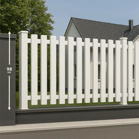 Module de clôture PVC blanc ajouré H 98 x L 150 cm à barreaudage vertical