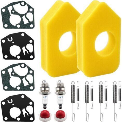 16 Pièces Kit d'entretien pour Tondeuse, Bougies d'allumage L7T, Pompe D'amorçage 694394, Ressorts Régulateur 692211 691859, 698369 Filtre à air en Mousse, Carburateur Diaphragme (1/4)