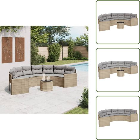 Gartensofa mit Tisch und Kissen Halbrund Beige Poly-Rattan - Gartensofa - Polyethylen-Rattan - Gartenmöbel - Terrassenmöbel - Lounge Set (1/5)