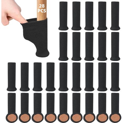 Chaussette Chaise Protection Pied de Chaise en Polyester Élastique et Feutre pour Pieds de Meubles Ronds et Carrés Circonférence 6-18cm Noir 28 Pièces (1/4)