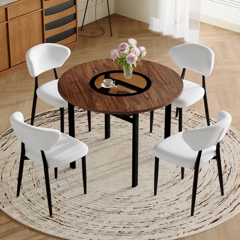 Ensemble table et chaises, table de salle à manger ronde avec 4 chaises, blanc, 100 x 100 x 76 cm, aspect bois (1/4)