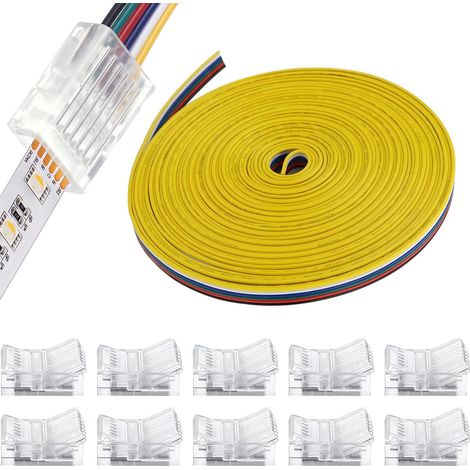 Kit di connettori per strisce LED RGBW da 12 mm a 6 pin, confezione da 10, connettore LED senza saldatura, cavo di estensione per strisce LED da 10 m per strisce LED RGBW o RGB+CCT da 12 mm