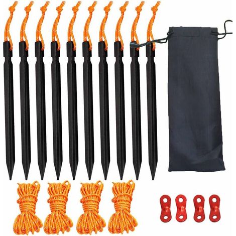 Lot de 10 sardines de tente en alliage d'aluminium - 18 cm - 4 piquets réfléchissants - Avec sac (1/5)