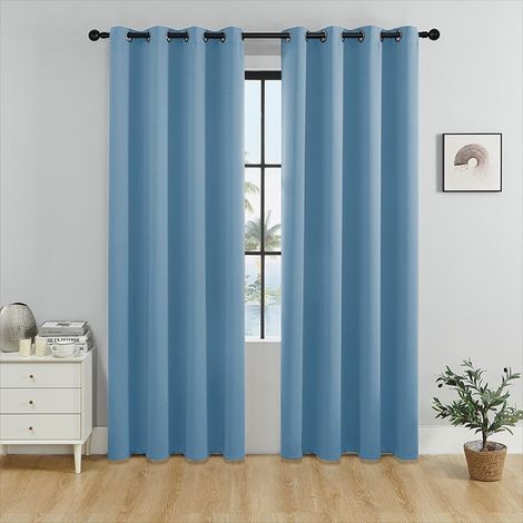 Kaelt - Rideaux thermiques occultants à deux panneaux pour salon et chambre, bleu, 132 x160cm (1/4)