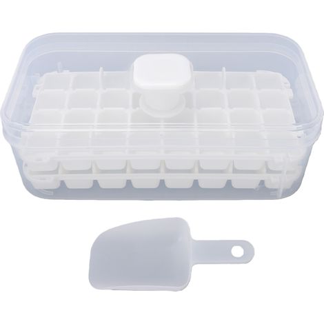 Bac à glaçons 64 alvéoles, moule en silicone multi-usages avec couvercle spatule, blanc (1/5)
