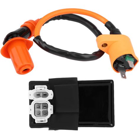Bobine d'allumage de moto, Kit de bobine métallique en plastique résistant à l'usure remplacement noir orange pour scooters à moteur SYM GY6 (1/5)