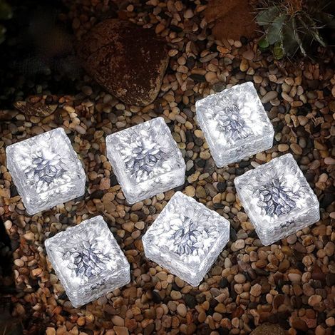 - Pack de 6 luces solares para pavimento de vidrio - Luz blanca fría - Sensor de encendido/apagado - Lámpara solar de suelo impermeable - Foco de suelo para camino de jardín exterior (7 x 7 x 5 cm)