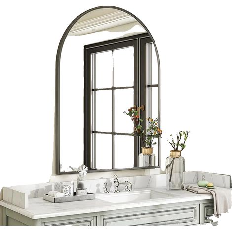 Badezimmer Spiegel, Rahmen, Wandmontiert, Gewölbt 96x66cm Schwarz, Aluminium-a (1/2)