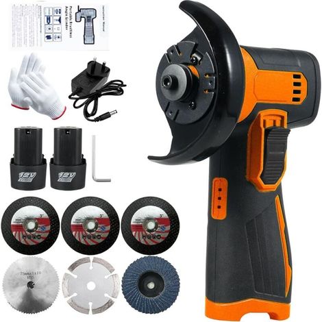 Kit de meuleuse d'angle sans fil 12 V avec disque de 76 mm, outil léger avec 2 batteries lithium-ion 1300 mAh et chargeur, position ergonomique du bouton (1/4)