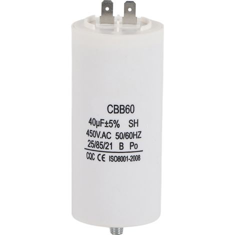 Condensatore per pompa dell'acqua CBB60 450V 40µF per lavatrice 50/60Hz. (1/5)