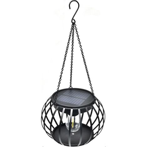 Lanternes solaires - suspension - éclairage solaire de jardin - lampe d'extérieur solaire - lampes décoratives ajourées - noir - fer (1/5)