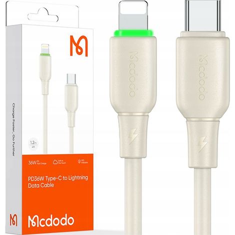 Cable cargador Mcdodo USB-C de carga rápida Lightning para iPhone, 1 m, LED beige (1/5)
