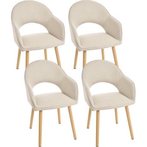 Esszimmerstühle 4er Set Beige mit Armlehne und Holzbeinen, Polsterstuhl (1/5)