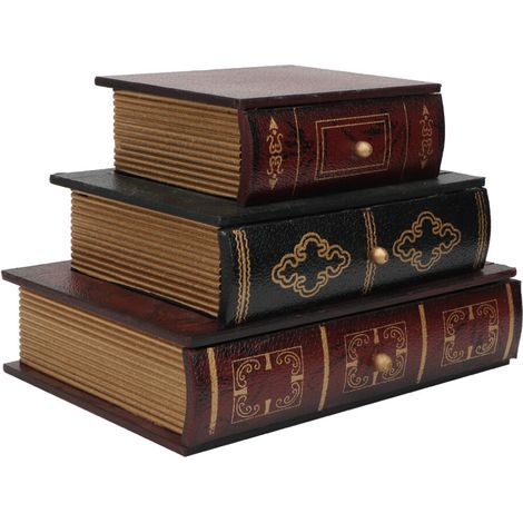 Boîte de rangement vintage, boîte à livres classique en bois marron, boîte de rangement dissimulée, boîte à bijoux, boîte à livres décorative, ornement de livre ancien en bois. (1/5)