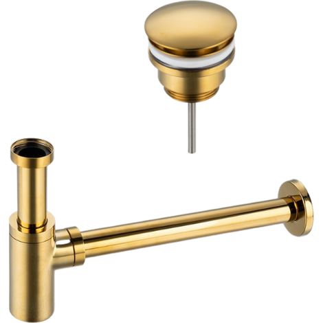 BALNEO - ensemble bonde de lavabo Klik Klak D universelle dorée + siphon rond doré en laiton - kit pour lavabo (1/5)
