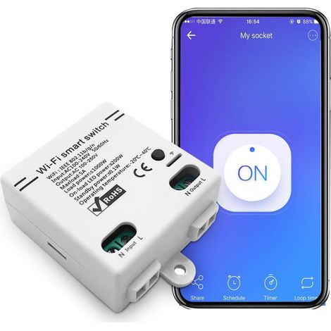 Intelligenter WLAN-Schalter, universelle drahtlose Fernbedienung mit Sprachsteuerung und Timer, DIY 2,4-GHz-WLAN-Fernbedienungsschalter, kompatibel mit Alexa, Google Assistant, IFTTT (1 Stück) (1/5)