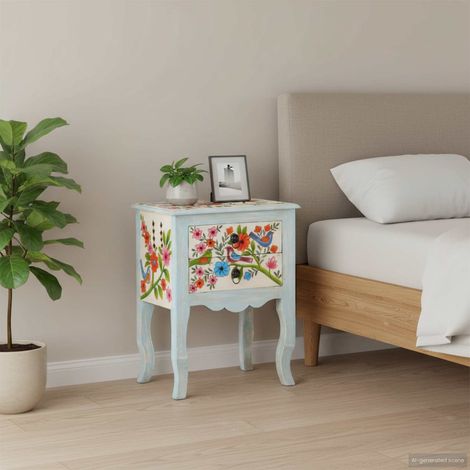 vidaXL Mesita de noche pintada a mano madera maciza mango 40x30x50 cm (1/5)
