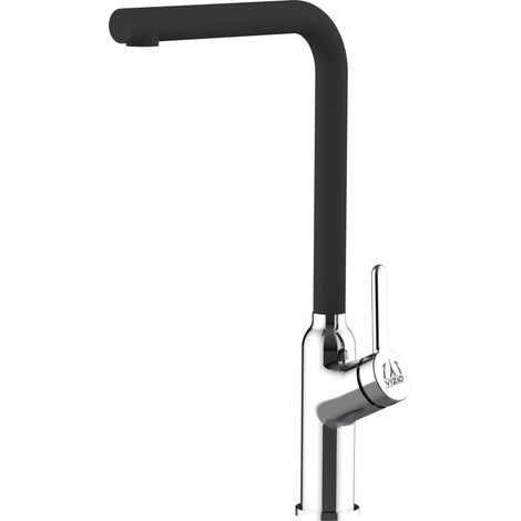 Rubinetto Miscelatore Lavello Cucina Monocomando Serie BOD con canna a L girevole a 360° Cromato / Nero Quarzo (1/5)