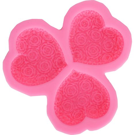 DIY-Silikonform in Herzform mit 3 Mulden, rosa, für Schokoladenfondant, Seife, Aromatherapie-Sandalen (1/5)