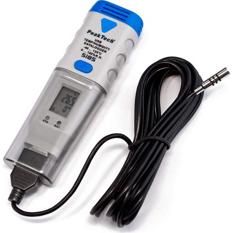 Peaktech 5185 - Registratore di Dati USB con 32.000 Letture per Misurazione dell'Umidità e della Temperatura, Schermo LCD, Software per Pc, Sensore Esterno - 60G (1/5)
