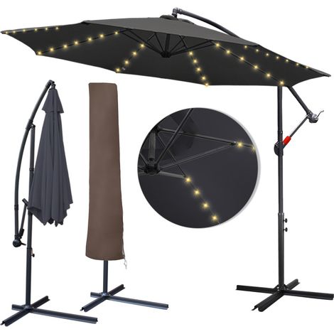 3.5m Parasol avec LED et housse de protection Parasol ampli de jardin Terrasse UV30+ Parasol de marché Gris (1/5)