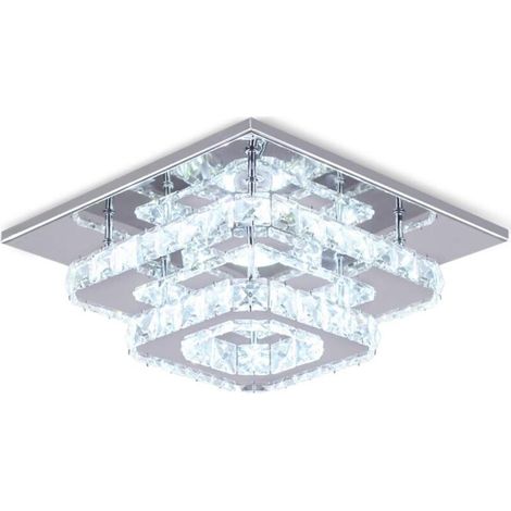 Plafonnier en Cristal Lampe de Plafond Acier Inoxydable LED Miroir 24W Lustre Moderne pour Salon Chambre Cuisine, Lumière blanche (1/4)