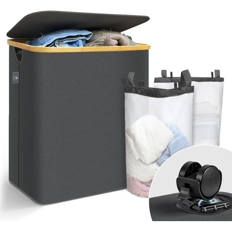VOUNOT® Wäschekorb mit Deckel & Wäschesäcke Faltbarer Wäschesammler, 145L Grau (1/5)