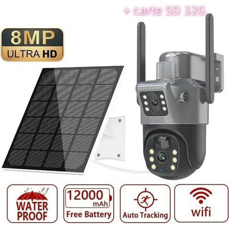 Caméra de surveillance WIFI solaire 8MP Caméra de surveillance extérieur suivi automatique PIR caméra sécurité PTZ + carte SD 32G (1/5)