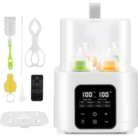 Baby bottle warmer, fast heating and defrosting of baby food, double milk bottle sterilizer with LCD screen, precise temperature control