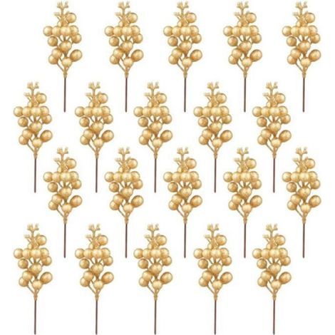 Weihnachtskranz mit 7,5 Zoll großen, glitzernden Beerenstielen, künstliche Weihnachtsbaumspitzen (Gold) (1/4)